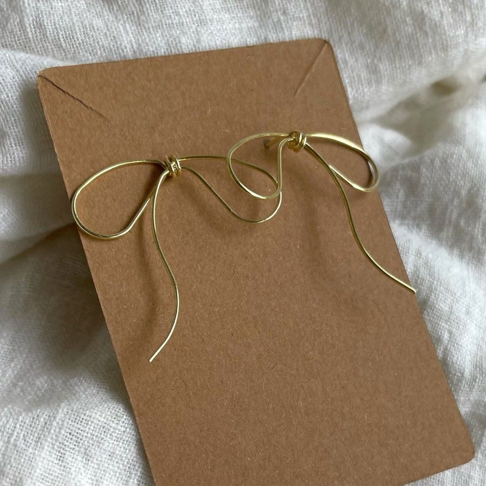 Dainty Minimalist Golden Bow Tassle Dangle Earrings Metal Drop Earrings Gift